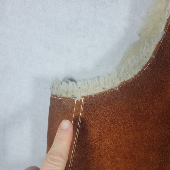 Vintage Leather Vest Mens Western Rodeo Sherpa Lined 70s 80s Mexico - Picture 8 of 13